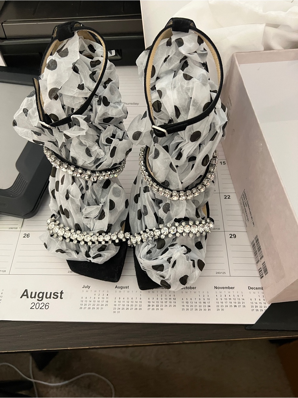 Jimmy Choo Black Rhinestone-Embellished Polka Dot Evening Heels